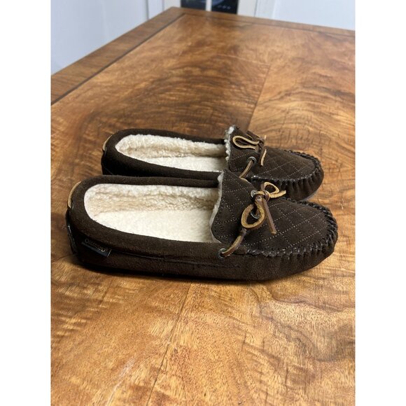 Old Friend Women’s 9 Brown Kelly Slippers/Moccasins Suede Leather Laces Loafers - Picture 2 of 6